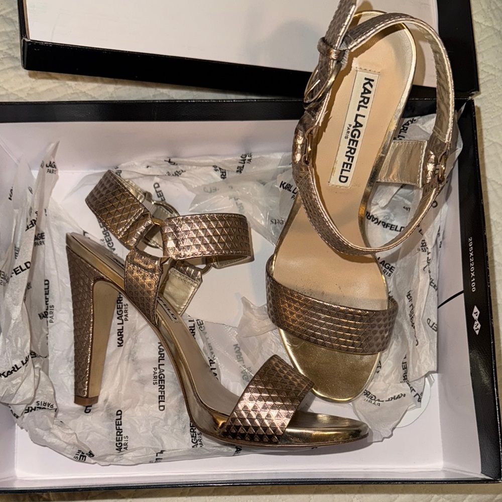 Karl Lagerfeld Gold Strappy Heels